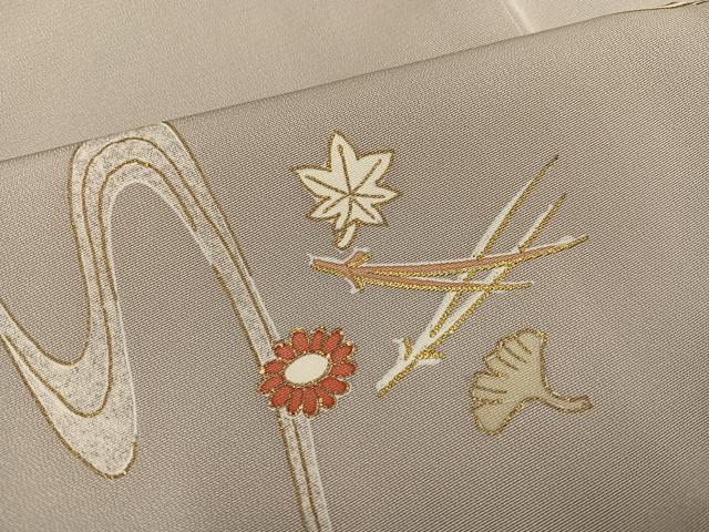 平和屋着物●訪問着 友禅 刺繍 舞扇草花文 金彩 正絹 逸品 AABF6096ph