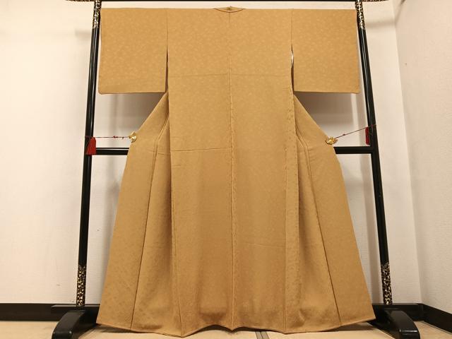平和屋着物●上質な色無地 花地紋 黄枯茶色 正絹 逸品 AABF6098ph