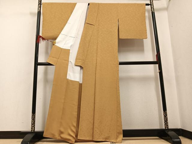 平和屋着物●上質な色無地 花地紋 黄枯茶色 正絹 逸品 AABF6098ph