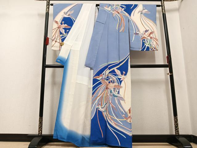 平和屋着物●創業460年・千總 訪問着 駒刺繍 鳳凰 銀彩 三越扱い 正絹 逸品 AABF6106ph