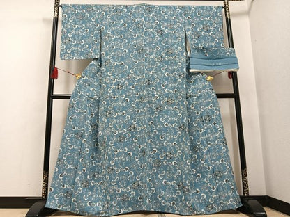 平和屋着物●上質な小紋 天然藍墨草木染め 瓢箪 草木 胴抜き仕立て 反端付き 正絹 逸品 AABF6109ph