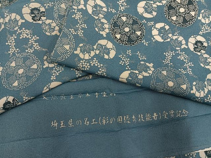平和屋着物●上質な小紋 天然藍墨草木染め 瓢箪 草木 胴抜き仕立て 反端付き 正絹 逸品 AABF6109ph