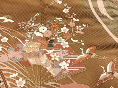 平和屋着物●訪問着 駒刺繍 地紙群れ鶴花蝶文 暈し染め 金彩 正絹 逸品 AABF6110ph