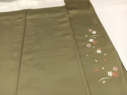 平和屋着物●訪問着 駒刺繍 地紙群れ鶴花蝶文 暈し染め 金彩 正絹 逸品 AABF6110ph