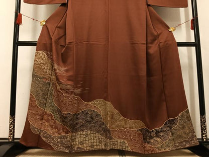 平和屋着物●訪問着 刺繍 花蝶文 金彩 正絹 逸品 AABF6111ph