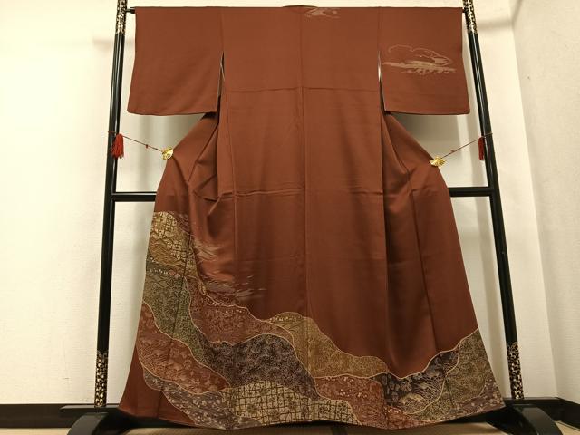 平和屋着物●訪問着 刺繍 花蝶文 金彩 正絹 逸品 AABF6111ph