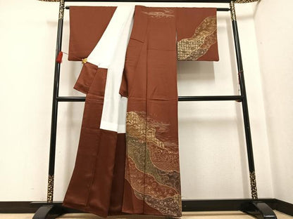 平和屋着物●訪問着 刺繍 花蝶文 金彩 正絹 逸品 AABF6111ph