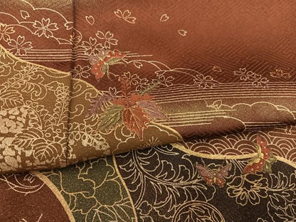 平和屋着物●訪問着 刺繍 花蝶文 金彩 正絹 逸品 AABF6111ph