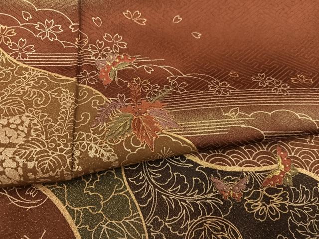 平和屋着物●訪問着 刺繍 花蝶文 金彩 正絹 逸品 AABF6111ph