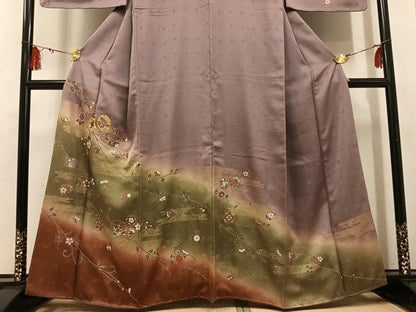 平和屋着物●訪問着 駒刺繍 鳳凰更紗鼓文 暈し染め 金彩 正絹 逸品 AABF6112ph