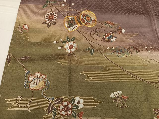 平和屋着物●訪問着 駒刺繍 鳳凰更紗鼓文 暈し染め 金彩 正絹 逸品 AABF6112ph