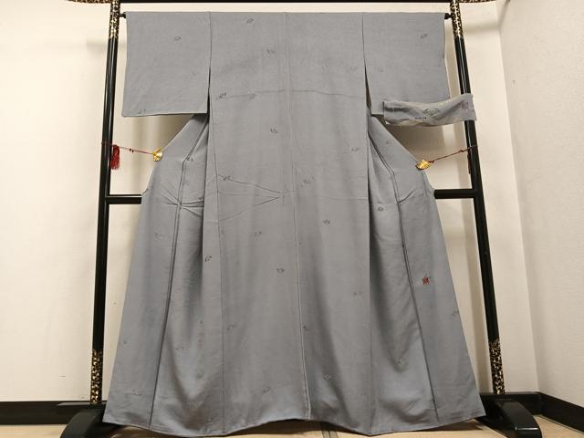平和屋着物●国際的伝統工芸作家 十二代・藤林徳扇 苑寿 小紋 苑寿織 舞扇 金糸 反端付き 正絹 逸品 AABF6114ph