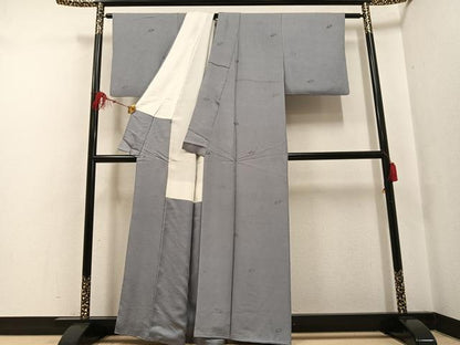 平和屋着物●国際的伝統工芸作家 十二代・藤林徳扇 苑寿 小紋 苑寿織 舞扇 金糸 反端付き 正絹 逸品 AABF6114ph