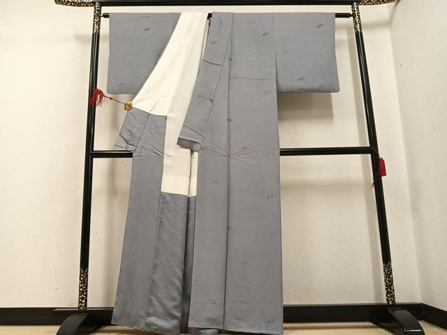 平和屋着物●国際的伝統工芸作家 十二代・藤林徳扇 苑寿 小紋 苑寿織 舞扇 金糸 反端付き 正絹 逸品 AABF6114ph