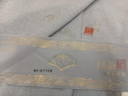 平和屋着物●国際的伝統工芸作家 十二代・藤林徳扇 苑寿 小紋 苑寿織 舞扇 金糸 反端付き 正絹 逸品 AABF6114ph