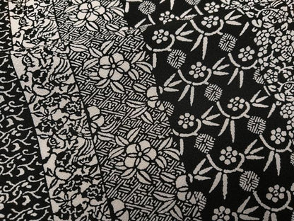 平和屋着物●上質な小紋 型染め 草花間道 黒地 正絹 逸品 AABF6116ph