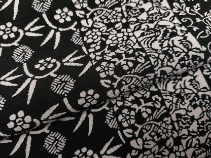 平和屋着物●上質な小紋 型染め 草花間道 黒地 正絹 逸品 AABF6116ph