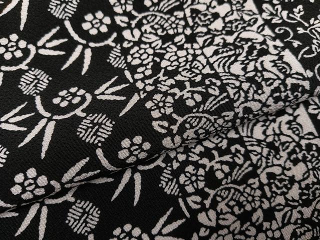 平和屋着物●上質な小紋 型染め 草花間道 黒地 正絹 逸品 AABF6116ph