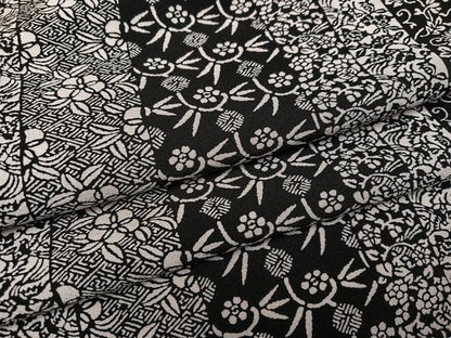 平和屋着物●上質な小紋 型染め 草花間道 黒地 正絹 逸品 AABF6116ph