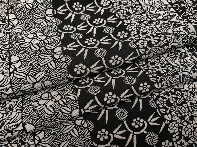 平和屋着物●上質な小紋 型染め 草花間道 黒地 正絹 逸品 AABF6116ph