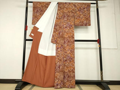 平和屋着物●洗える最高級着物 ＜英＞はなぶさ謹製 小紋 北山紅葉 たとう紙付き 洗える着物 AABF6127ck