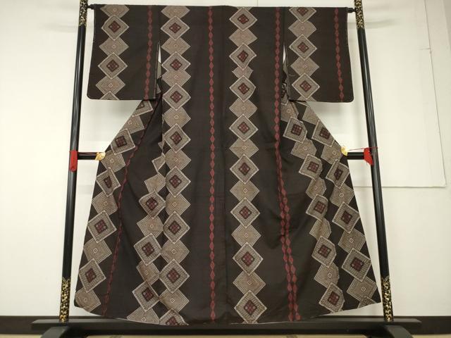平和屋着物●本場大島紬 龍郷絣 菱繋ぎ間道 正絹 逸品 AABF6130ck