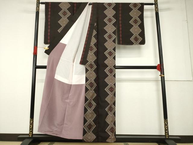 平和屋着物●本場大島紬 龍郷絣 菱繋ぎ間道 正絹 逸品 AABF6130ck