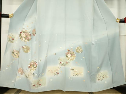平和屋着物●訪問着 友禅 駒刺繍 花丸文 金彩 三越扱い 正絹 逸品 AABF6134ck
