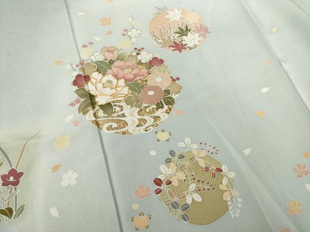 平和屋着物●訪問着 友禅 駒刺繍 花丸文 金彩 三越扱い 正絹 逸品 AABF6134ck