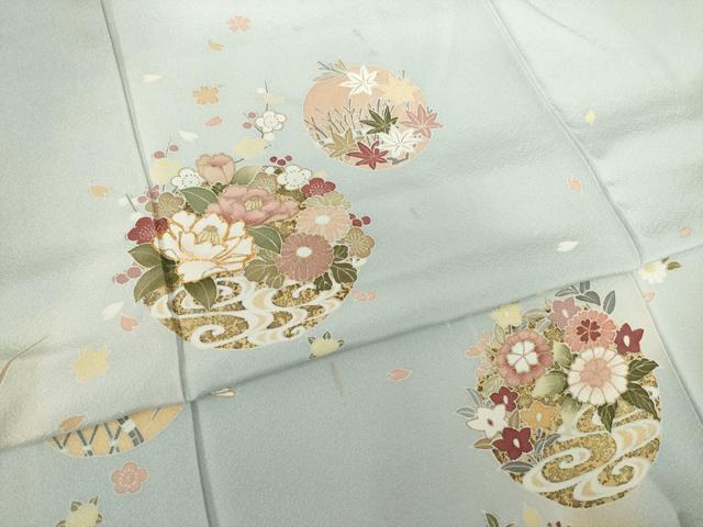 平和屋着物●訪問着 友禅 駒刺繍 花丸文 金彩 三越扱い 正絹 逸品 AABF6134ck
