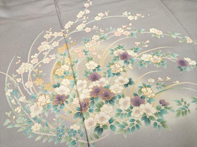 平和屋着物●訪問着 駒刺繍 花丸文 金彩 正絹 逸品 AABF6135ck