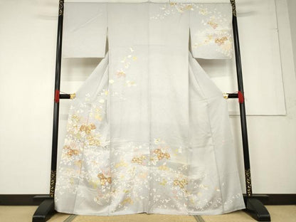 平和屋着物●訪問着 友禅 作家物 駒刺繍 桐 金彩 正絹 逸品 未使用 AABF6138ck