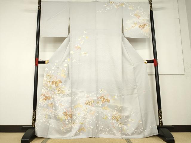 平和屋着物●訪問着 友禅 作家物 駒刺繍 桐 金彩 正絹 逸品 未使用 AABF6138ck