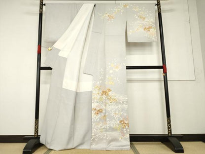 平和屋着物●訪問着 友禅 作家物 駒刺繍 桐 金彩 正絹 逸品 未使用 AABF6138ck