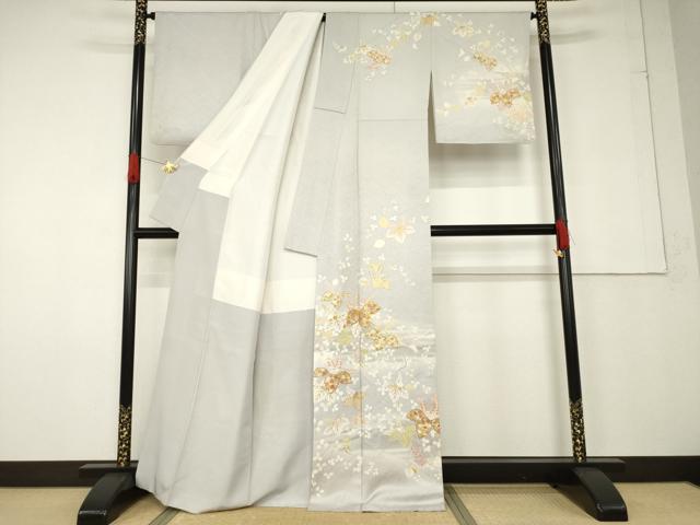 平和屋着物●訪問着 友禅 作家物 駒刺繍 桐 金彩 正絹 逸品 未使用 AABF6138ck