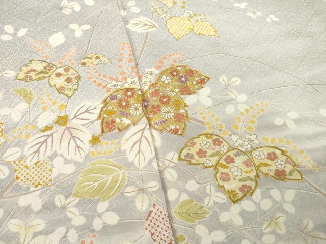 平和屋着物●訪問着 友禅 作家物 駒刺繍 桐 金彩 正絹 逸品 未使用 AABF6138ck