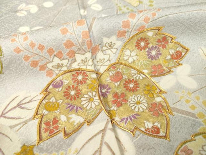 平和屋着物●訪問着 友禅 作家物 駒刺繍 桐 金彩 正絹 逸品 未使用 AABF6138ck