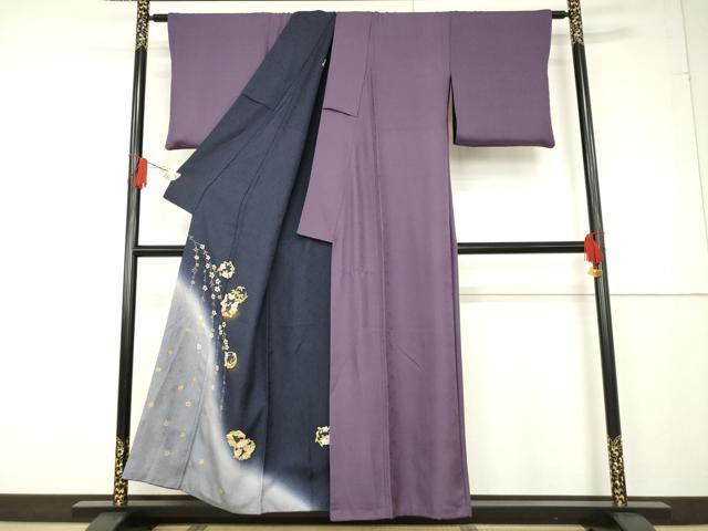 平和屋着物●訪問着 花丸文 リバーシブル 色無地 葡萄鼠色 金彩 やまと誂製 正絹 逸品 AABF6139ck