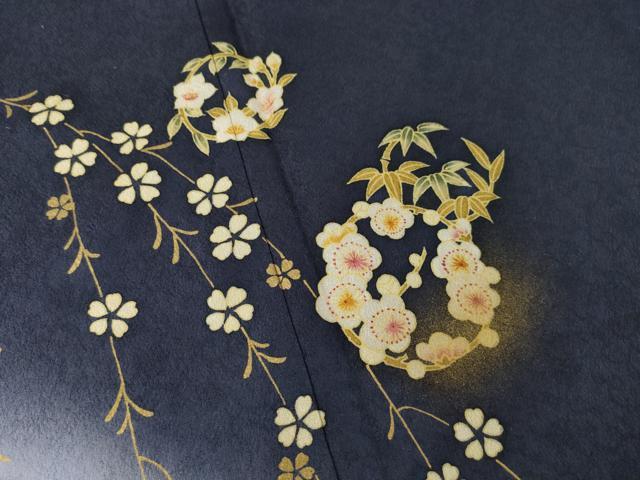 平和屋着物●訪問着 花丸文 リバーシブル 色無地 葡萄鼠色 金彩 やまと誂製 正絹 逸品 AABF6139ck
