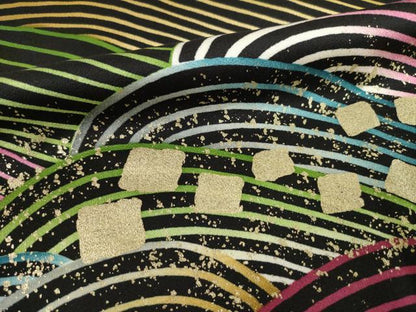 平和屋着物●豪華振袖　立波花文　黒地　金彩　正絹　逸品　未使用　AABF6140ck