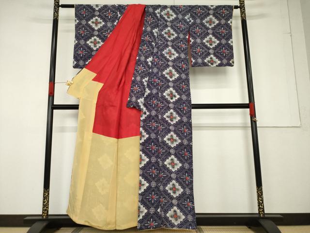 平和屋着物●アンティーク 大正ロマン 小紋 花菱文 正絹 逸品 AABF6141ck