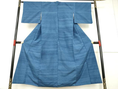 平和屋着物●上質な紬 横段文 本藍 正絹 逸品 AABF6145ck
