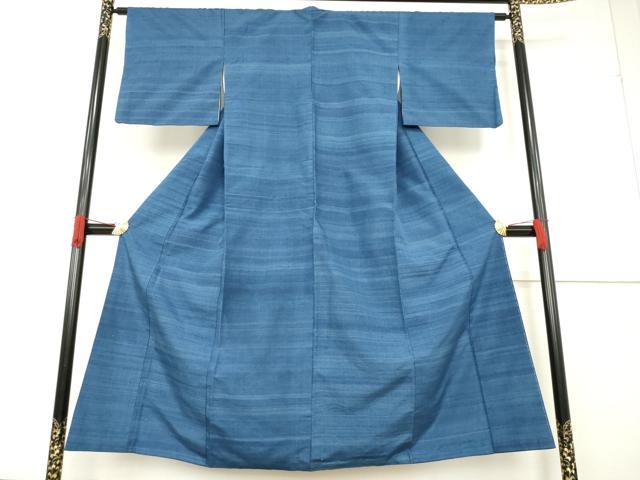 平和屋着物●上質な紬 横段文 本藍 正絹 逸品 AABF6145ck