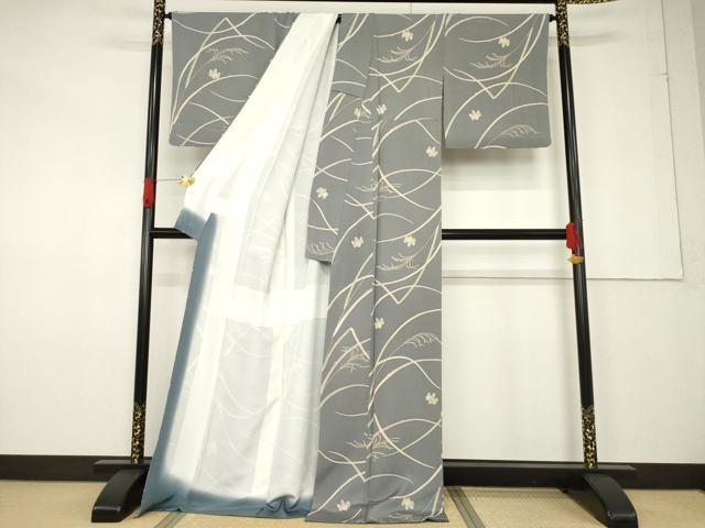 平和屋着物●上質な小紋 稲穂 桐 金彩 ロング丈 正絹 逸品 AABF6146ck