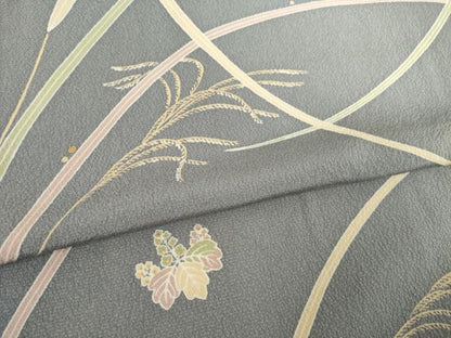 平和屋着物●上質な小紋 稲穂 桐 金彩 ロング丈 正絹 逸品 AABF6146ck