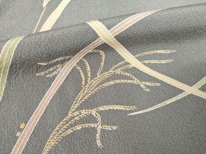 平和屋着物●上質な小紋 稲穂 桐 金彩 ロング丈 正絹 逸品 AABF6146ck