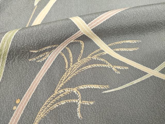 平和屋着物●上質な小紋 稲穂 桐 金彩 ロング丈 正絹 逸品 AABF6146ck