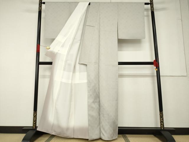 平和屋着物●お召 訪問着 市松文 正絹 逸品 AABF6151ck