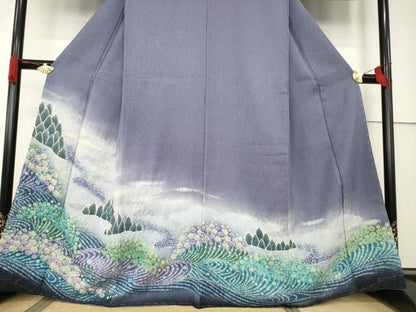 平和屋着物●訪問着 絞り 流水花文 暈し染め 銀通し地 正絹 逸品 未使用 AABF6153ck