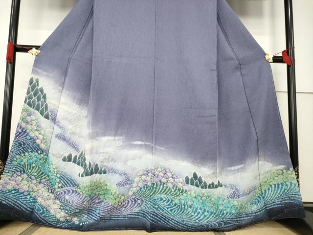 平和屋着物●訪問着 絞り 流水花文 暈し染め 銀通し地 正絹 逸品 未使用 AABF6153ck